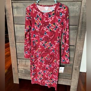 NWT Lularoe Debbie floral dress XS, red floral dress, long sleeve shirt dress